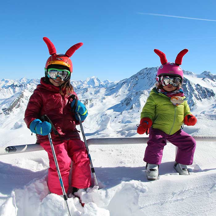 happy children during ski lessons
